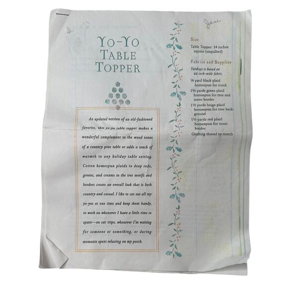 Yo Yo Table Topper Christmas Tree Plaid Partially Complete w/Fabric and Pattern - Picture 7 of 10